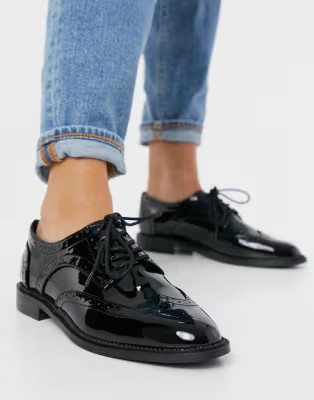 ASOS DESIGN More flat lace up shoes in black | ASOS (Global)