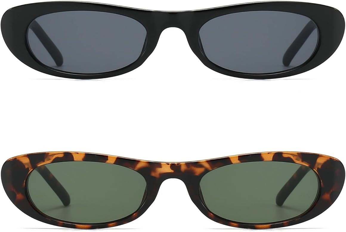 Elongated Narrow Cat Eye Sunglasses for Women 90s Retro Womens Oval Sunglasses Fashion Small Blac... | Amazon (US)