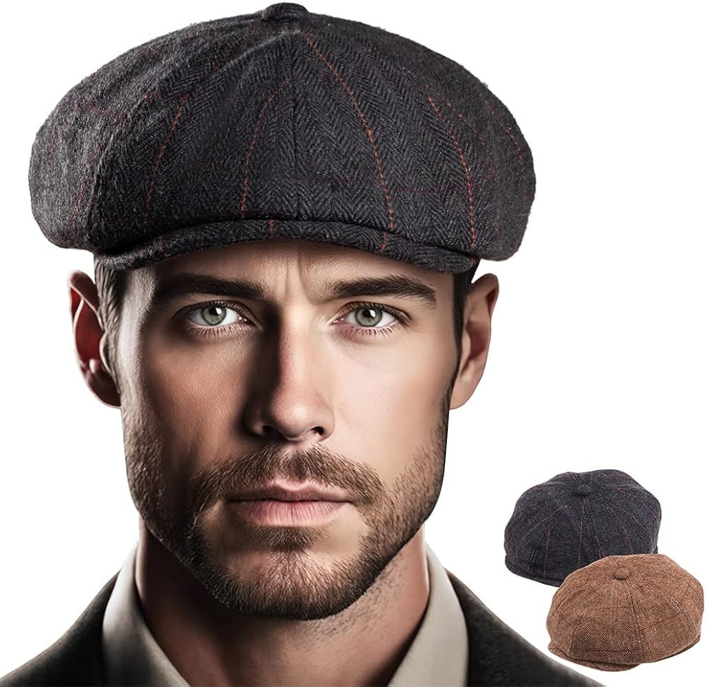 LADYBRO 2 Pack 8-Panel Newsboy Hats for Men Wool Blend Herringbone Tweed Hat Gatsby Cap Men | Amazon (US)