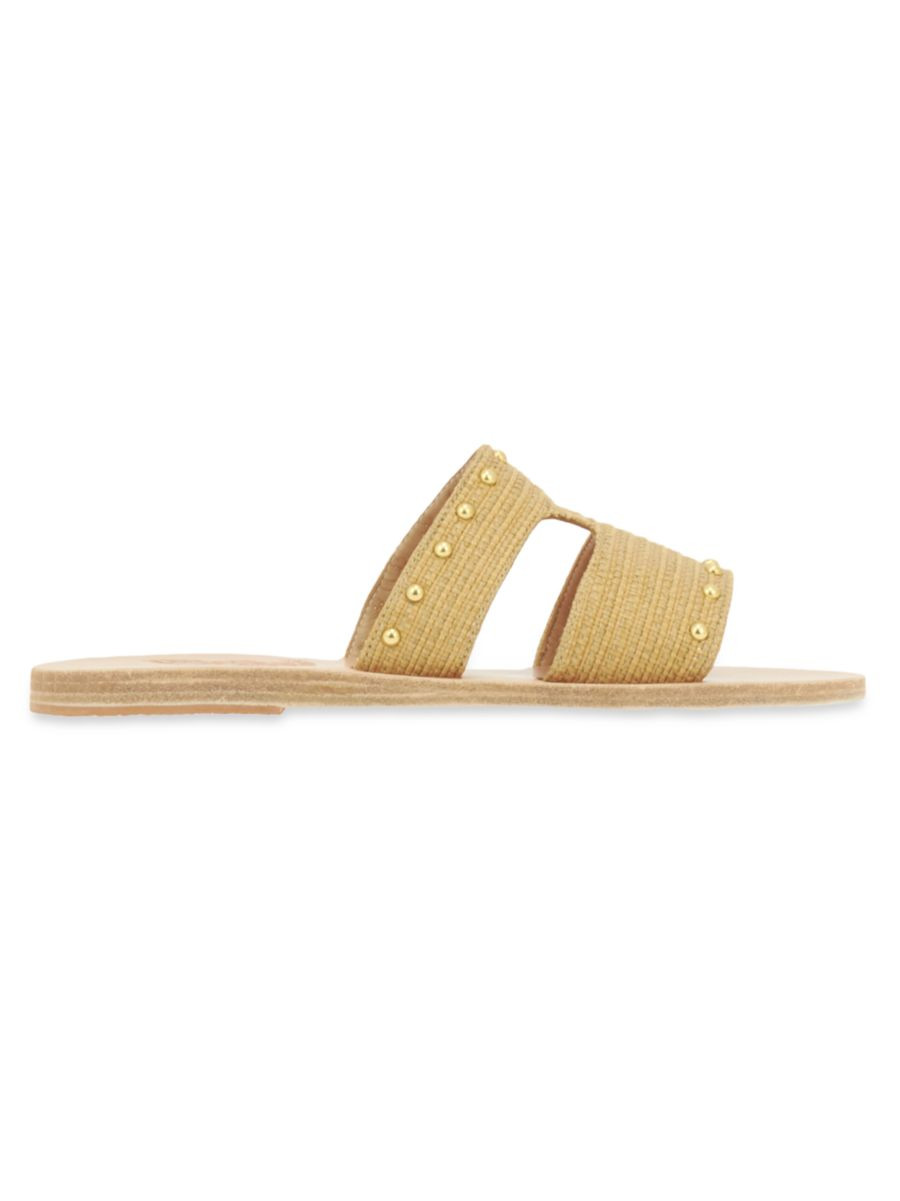 Ancient Greek Sandals Apteros Studded Raffia Flat Sandals | Saks Fifth Avenue