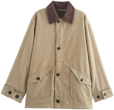 Womens Barn Jacket Classic Canvas Utility Jackets Corduroy Collar Vintage Button Down Coat with P... | Amazon (US)