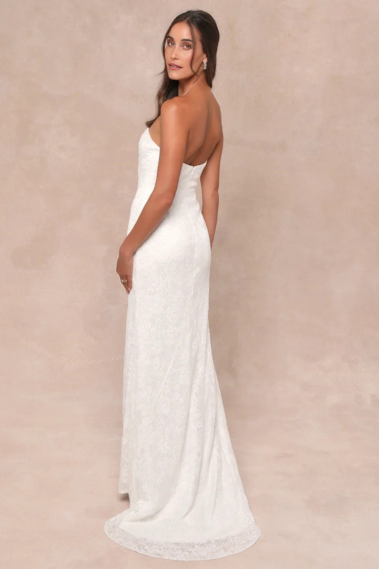 Gorgeous Love White Lace Strapless Mermaid Maxi Dress | Lulus