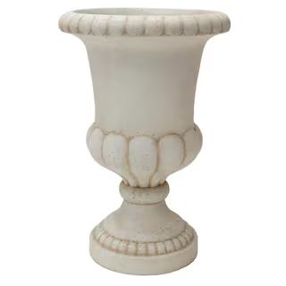 29 in. H Aged White Cast Stone Fiberglass Double Bulbous Urn | The Home Depot