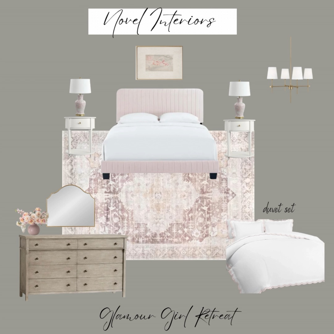 Sophisticated and sweet - all
For under $3500. This feminine room is modern and glamorous all in one. Soft, dusty pinks paired with crisp white and gold is pure eye candy! 

#LTKfamily #LTKhome #LTKFind