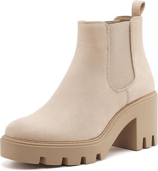 REDTOP Women's Chelsea Boots Fashion Platform High Heel Ankle Booties Round Toe Casual Elastic Ch... | Amazon (US)
