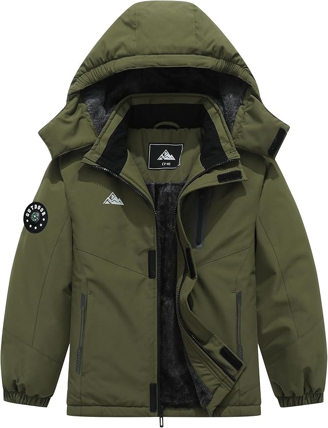 Boys Waterproof Ski Jacket Kids Winter Coat| Windproof Snow Coat With Thickened Fleece Lining Hoo... | Amazon (US)