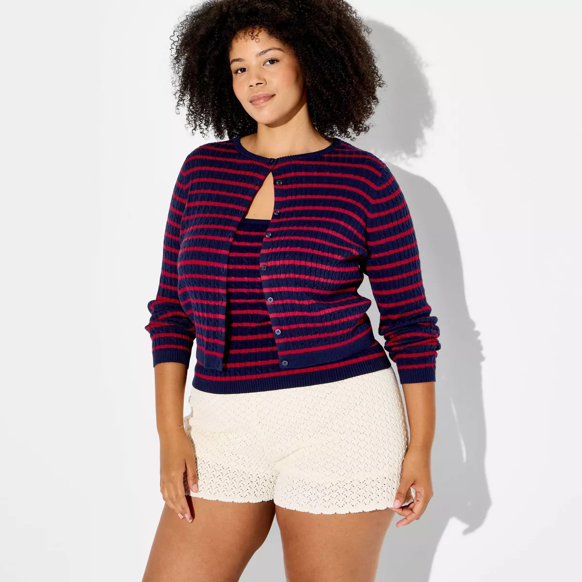 Women's Crewneck Baby Cable Cardigan - Wild Fable\u2122 Red Striped XXL | Target