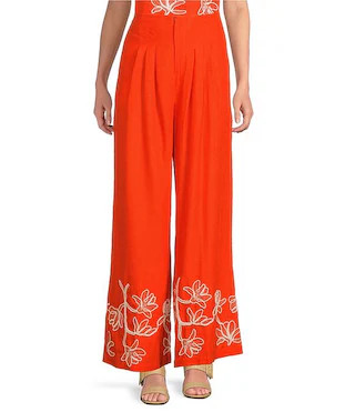 Lola Embroidered Linen Blend Wide Leg Flat Front Coordinating Pants | Dillard's