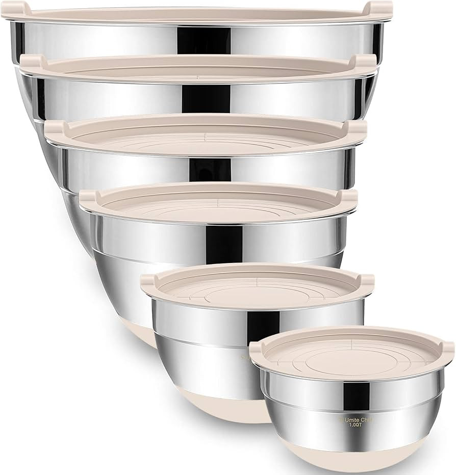 Umite Chef Mixing Bowls with Airtight Lids, 6 piece Stainless Steel Metal Nesting Storage Bowls, ... | Amazon (US)
