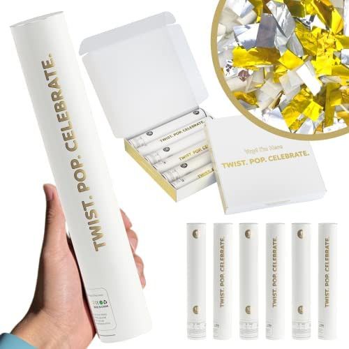 6 Pack Wedding Confetti Cannon Confetti Poppers | Gold, Silver & White | TUR Party Supplies | Launch | Amazon (US)