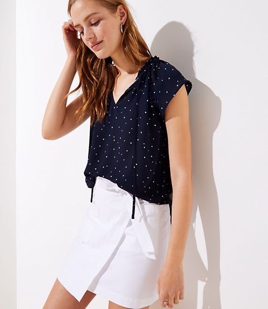 LOFT Starry Sky Ruffle Tie Neck Top | LOFT