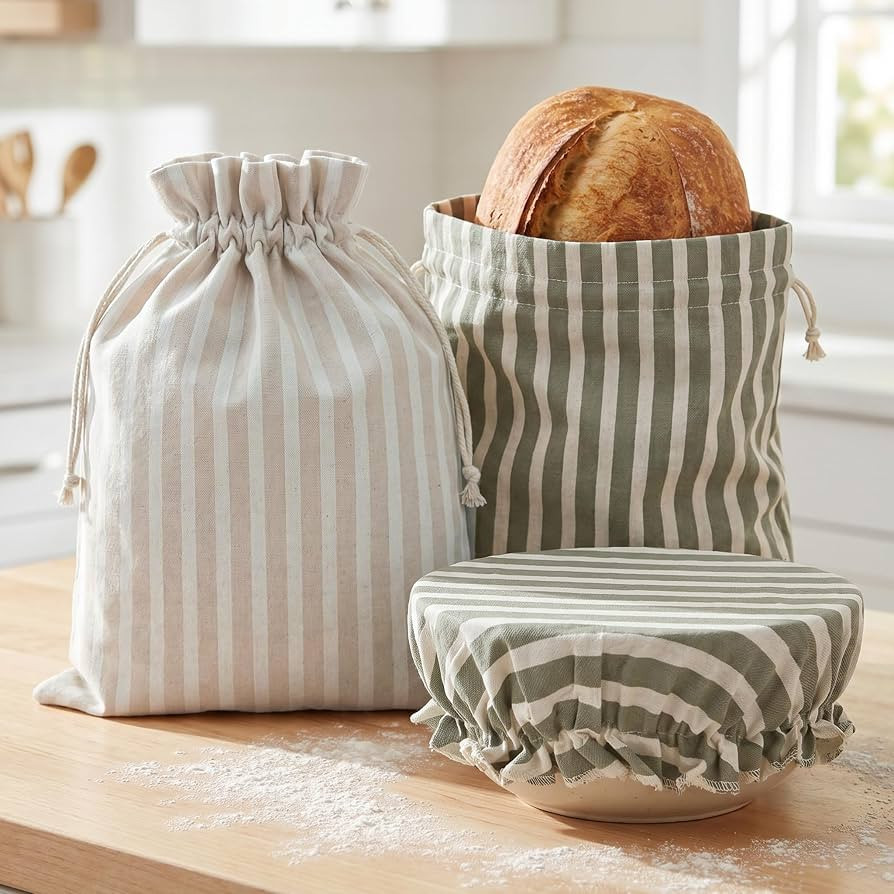 Beautiful Linen Bread Bag Set & Proofing Cover for Homemade Sourdough | Amazon (US)