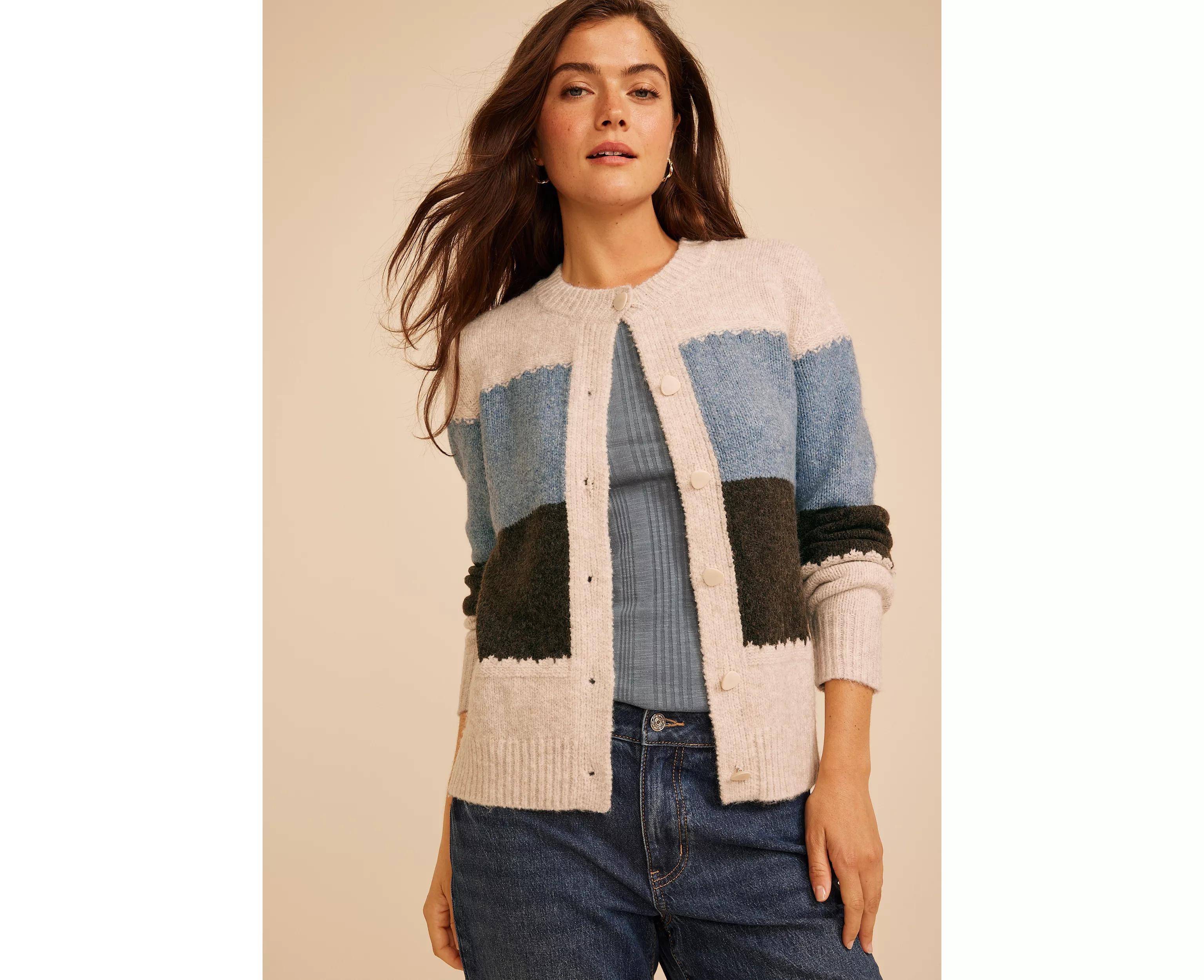 Colorblock Crew Neck Button Front Cardigan | maurices | Maurices
