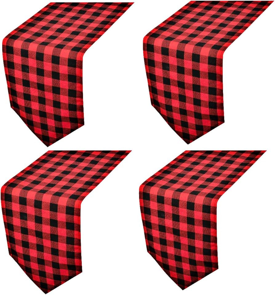 4 Pack Buffalo Check Table Runners Red and Black Plaid Table Runner for Christmas Dinner, Lumberj... | Amazon (US)