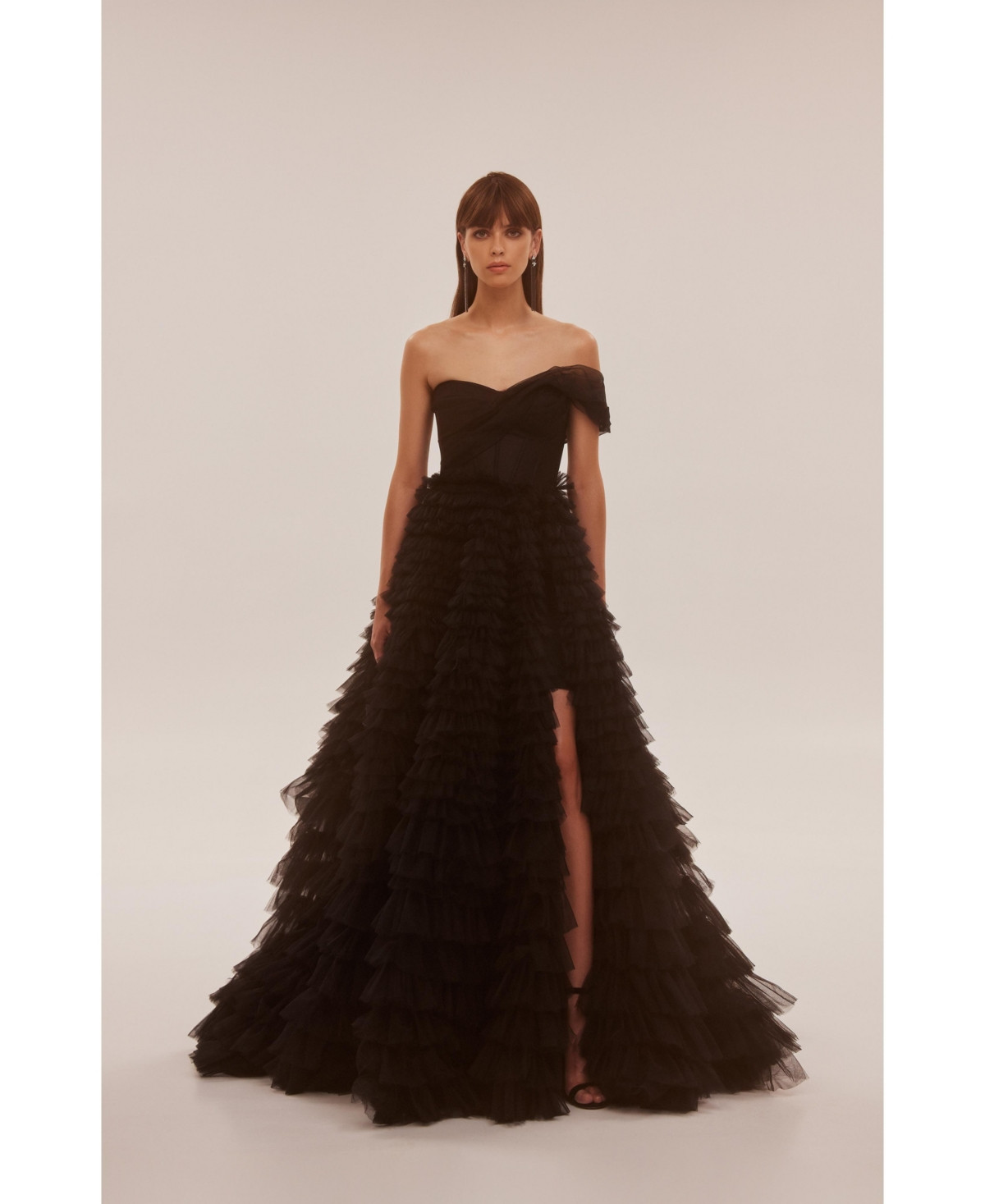 Milla Women's Timeless One-Shoulder Frill-Layered Ball Gown In - Black | Macy's