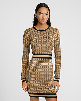 Silky Soft Logo Crew Neck Long Sleeve Sweater Mini Dress | Express