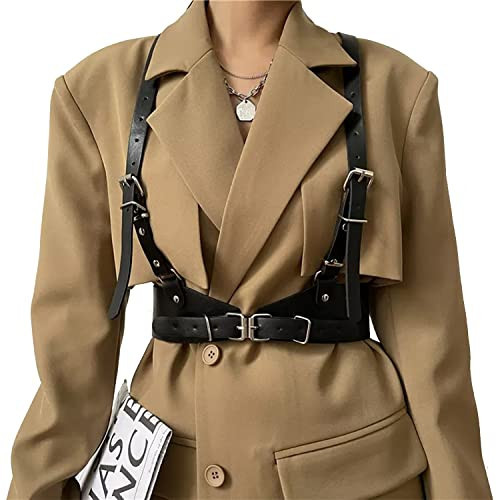 AONEWIN Women's Body Leather Harness Punk Belt Skinny Body Adjustable Suspender For Dresses (black medium) | Amazon (US)