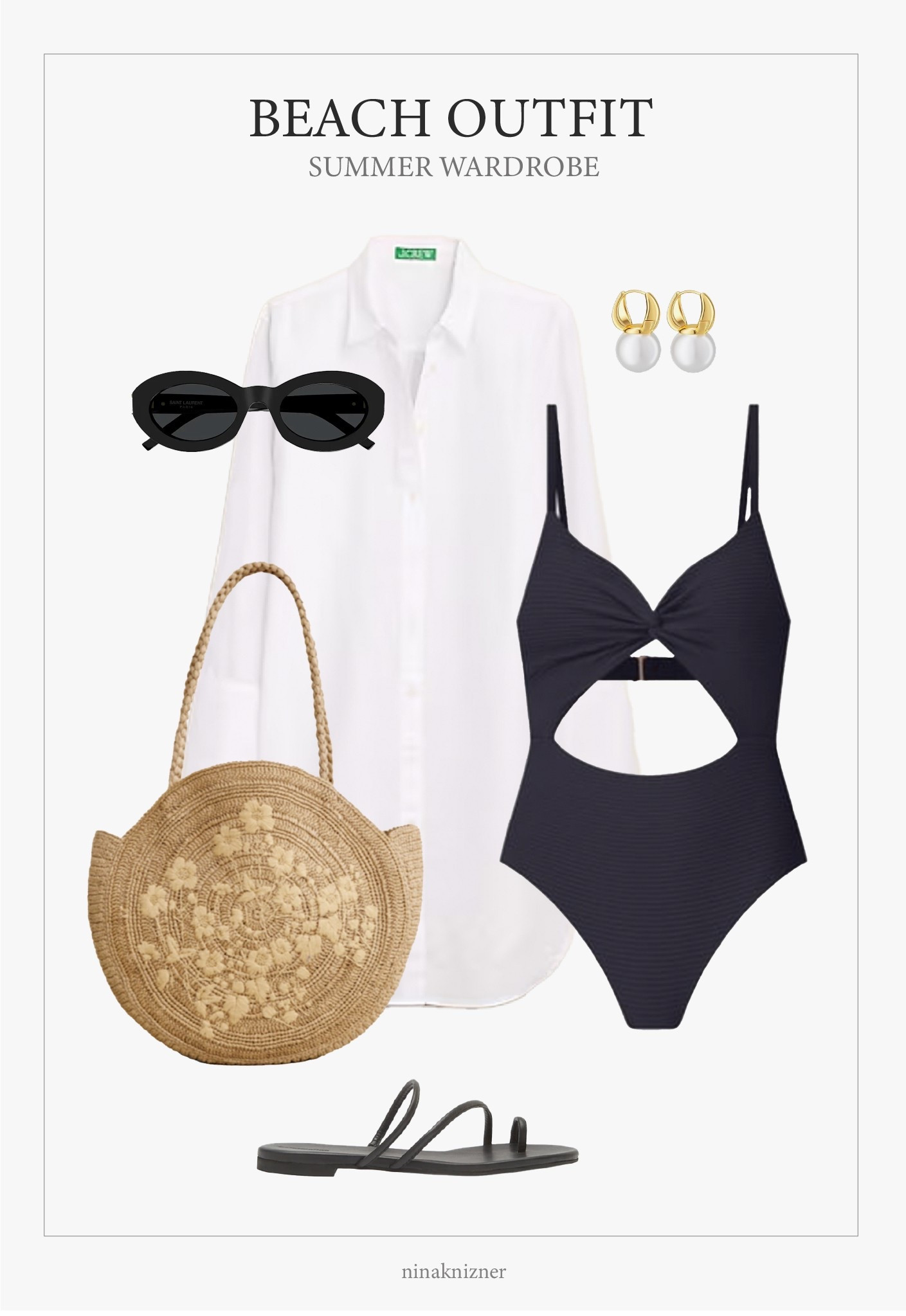 Minimal Beach Outfit with a hint of sophistication. Was inspired by the South of France for this one.

Loving this super cute black one piece bathing suit by Lspace. The keyhole cutout is everything. Paired with a lightweight white cotton button up, gorgeous straw bag by Sezane, and black strappy sandals. Accessorized with oval sunglasses and the pearl earrings further add a sense of elegance.

Vacation outfits | Sandals | Quiet Luxury | Luxury on a Budget | Summer Travel | Summer Outfit | Cover Up


#beachwear #summeroutfit
#capsulewardrobe #modernluxe #quietluxury #neutraloutfits #swim #onepiece

#LTKSummerEdit #LTKSeasonal #LTKStyleTip #LTKSwim