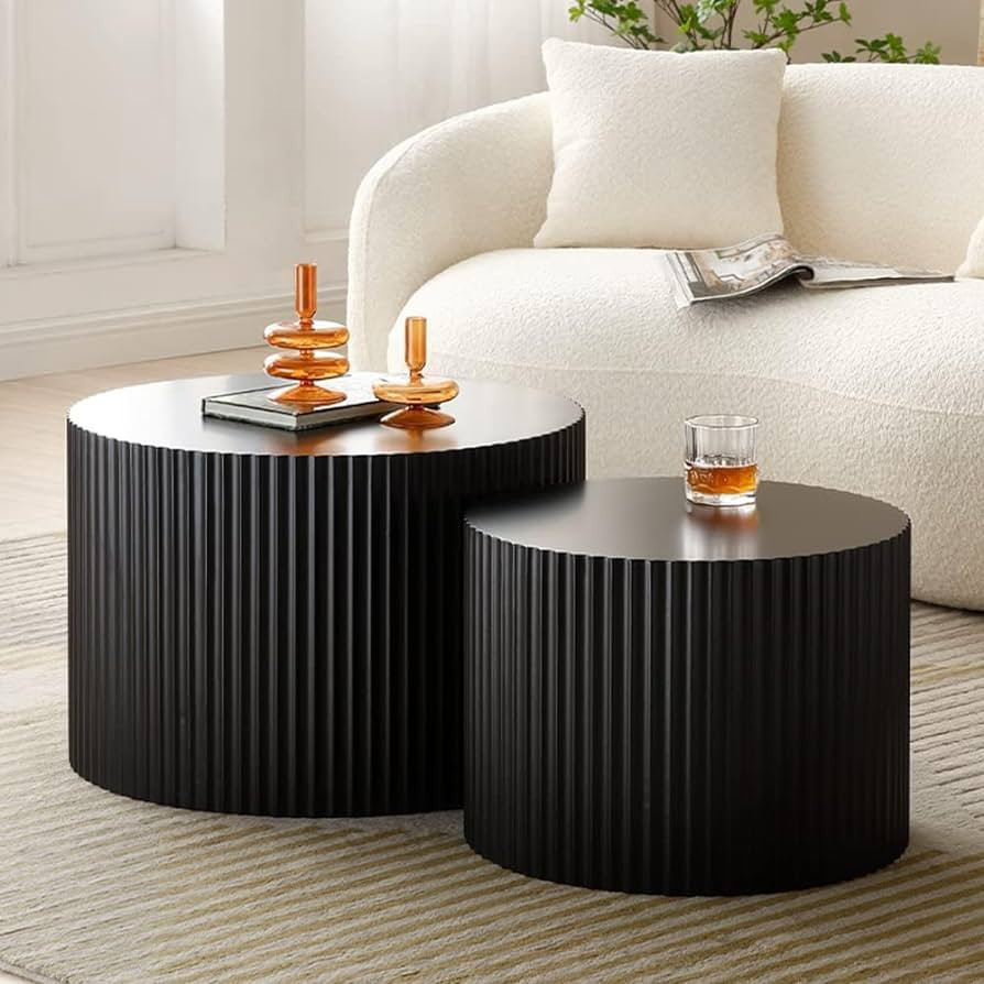 JUSTONE Set of 2 Nesting Coffee Table,Black Coffee Table,Modern Drum Side Table End Table for Liv... | Amazon (US)