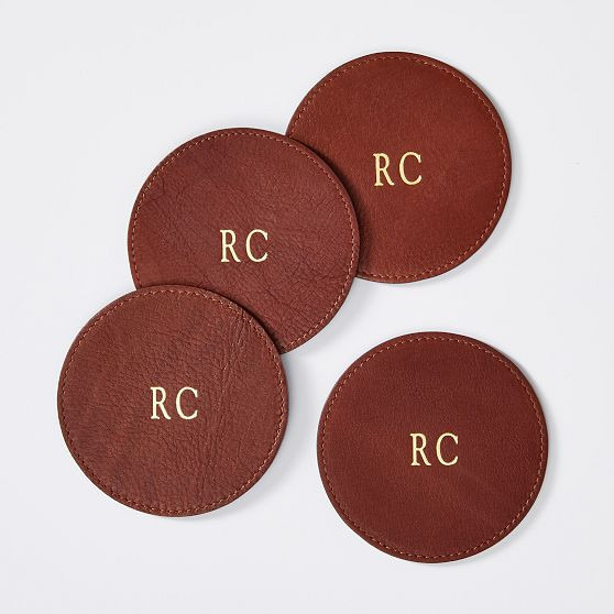 Leather Coasters, Set of 4, Dark Brown | Mark and Graham