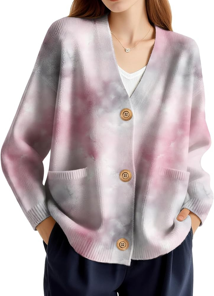 Women's Cardigans Sweater Novelty Tie-Dye Ombre Print Sweaters Long Sleeve Button Down V-Neck Lig... | Amazon (US)