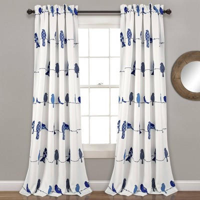 Set of 2 (84"x52") Rowley Birds Light Filtering Window Curtain Panels Navy Blue - Lush Décor: Shabby Chic Microfiber | Target