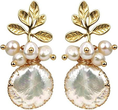Pearl Earrings with 18k Gold Life Tree, 925 Sterling Needle & Baroque Pearl Drop Earrings for Wom... | Amazon (US)