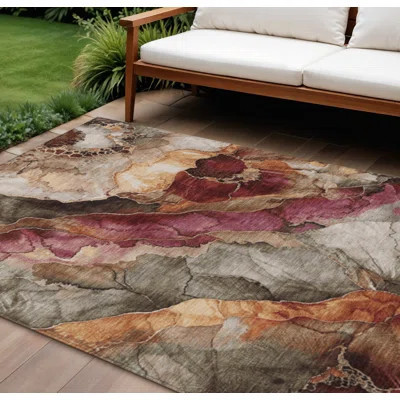 10' X 14' Khaki And Blush Floral Washable Indoor Outdoor Area Rug | Wayfair North America