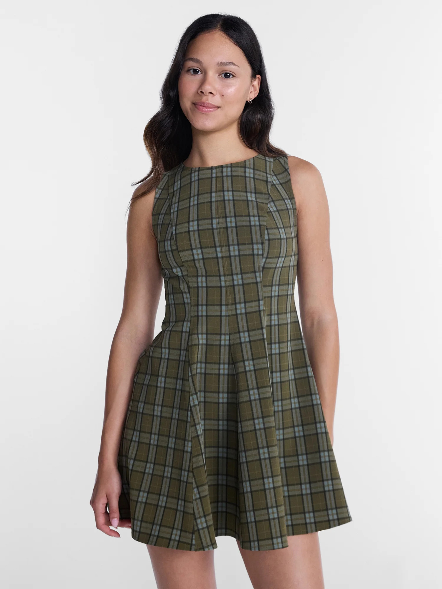 No Boundaries Fit and Flare Plaid Mini Dress, Women’s XXS-XXL | Walmart (US)