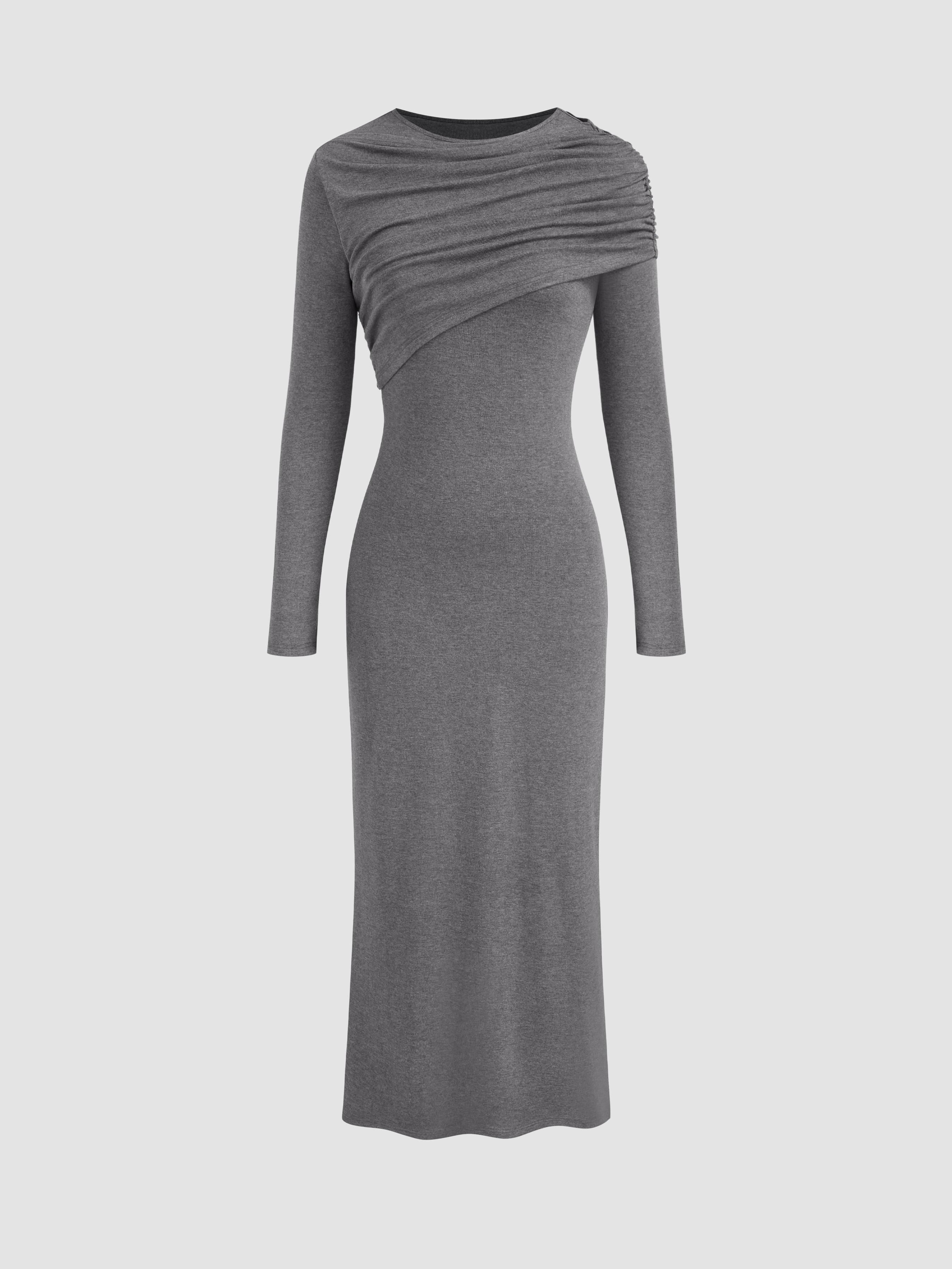 Knit Fabric Round Neckline Ruched Maxi Dress For Date | Cider