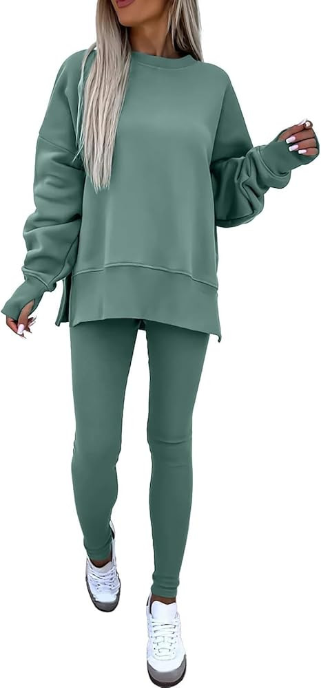 Sweatshirt and Leggings Set for Womens 2 Piece Outfits, Outfits Side Split Oversized Sweatshirt s... | Amazon (US)
