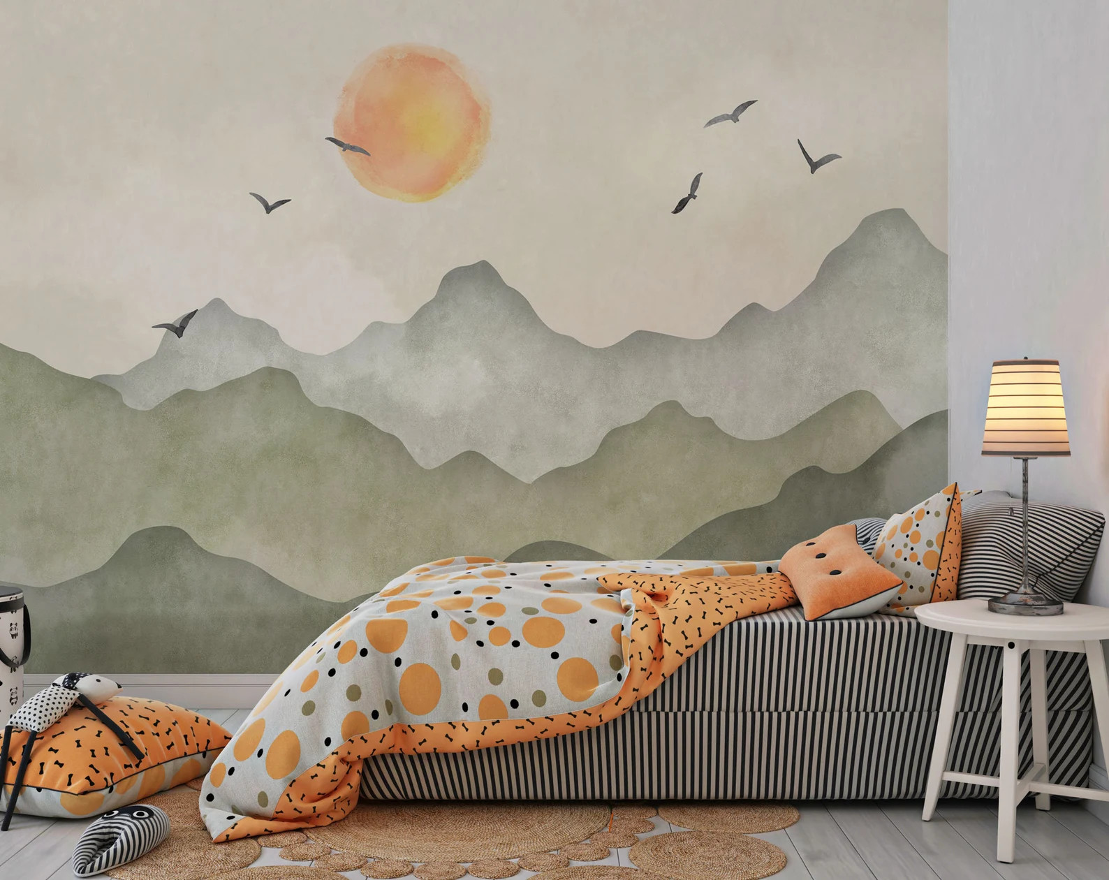 Sunset Nursery Wallpaper, Sunset Through the Mountains Child Room Wallpaper, Watercolor Effect Pe... | Etsy (US)