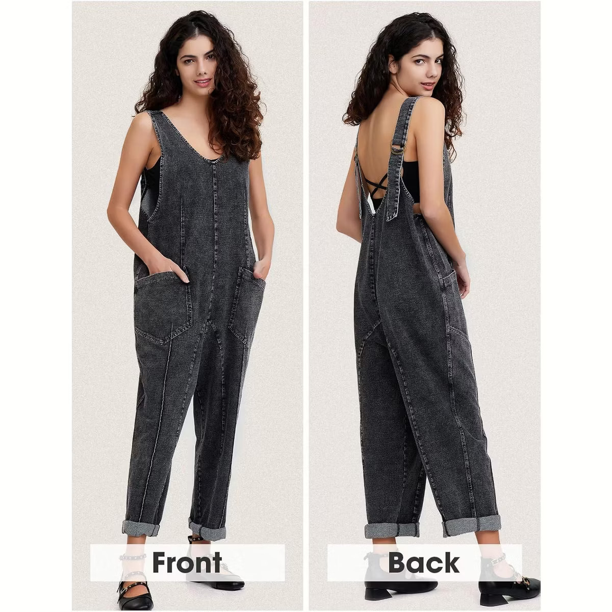 EXLURA Womens High Roller Denim Bib Jumpsuits Casual Loose Overalls Baggy Jeans Romper with Pocke... | Target
