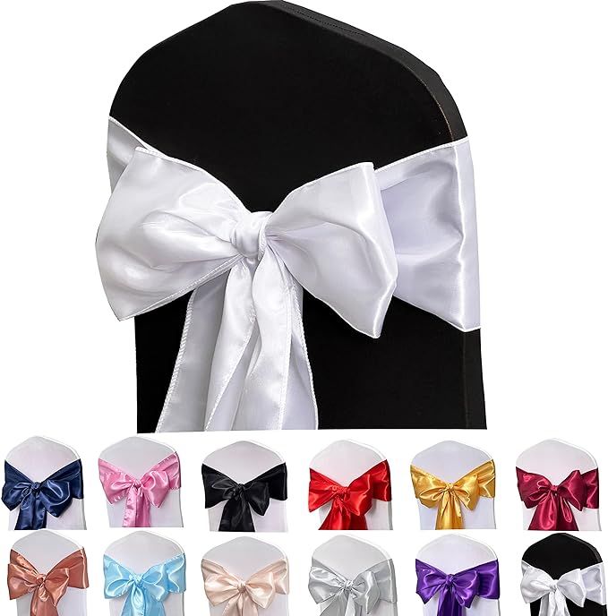 Maiangel Satin Chair Sashes Bows-50PCS Chair Ribbon Ties Back Sash for Wedding Party Events Banqu... | Amazon (US)