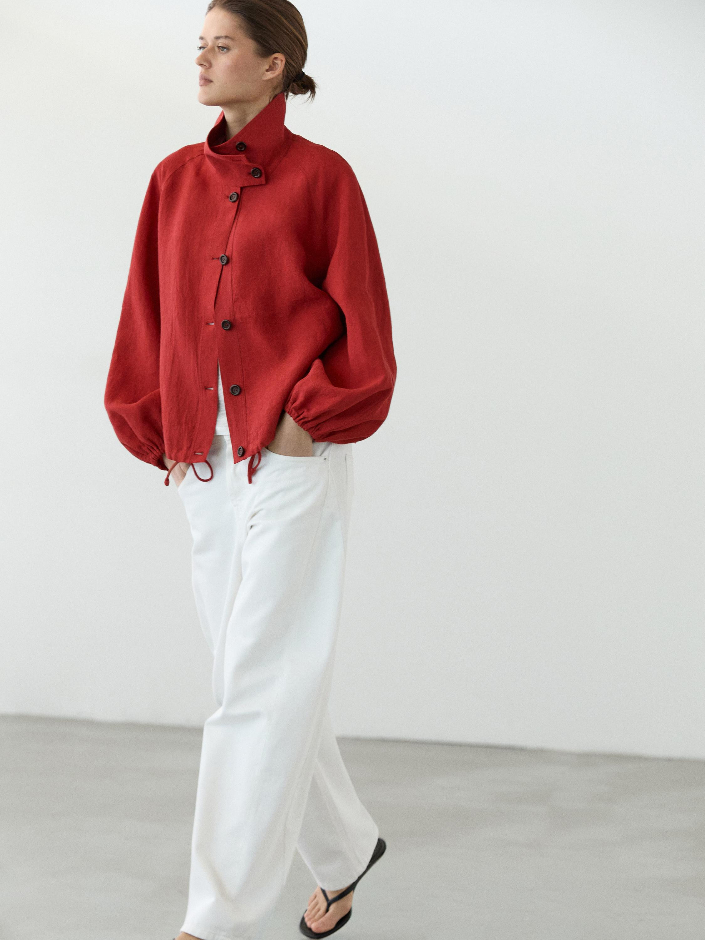 Linen puff bomber jacket | Massimo Dutti UK