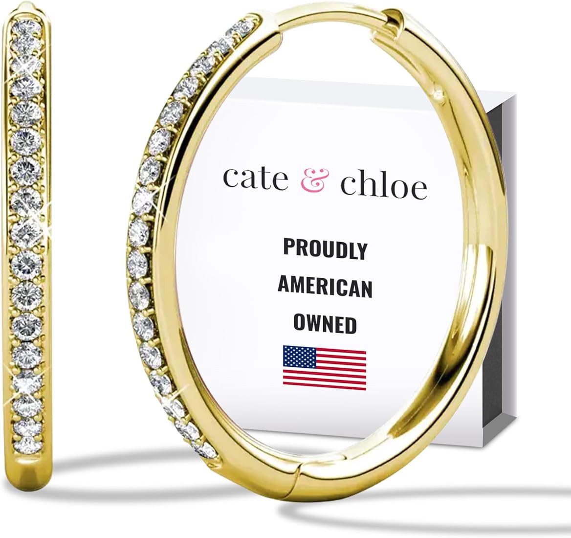 Cate & Chloe Bianca 18k White Gold Hoop Earrings for Women | Best Silver Hoop Earrings for Women ... | Amazon (US)