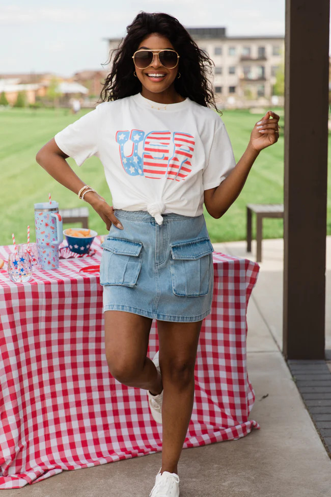 Flag USA White Oversized Graphic Tee | Pink Lily