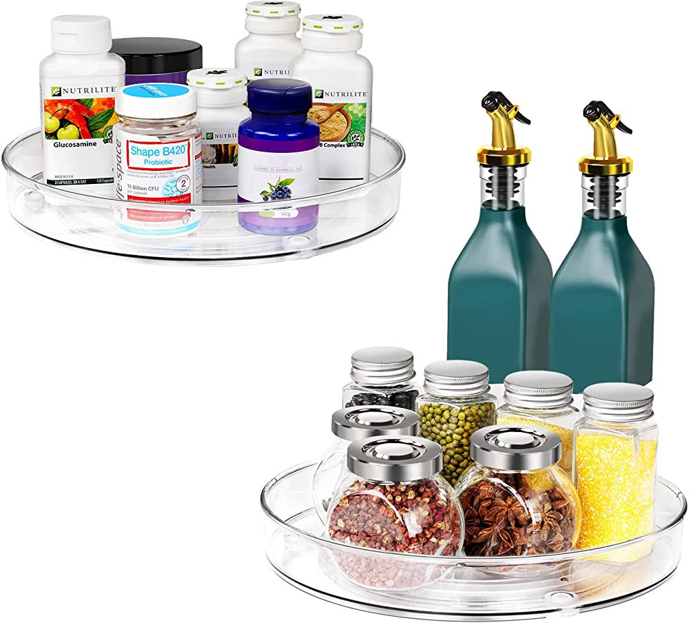 Puricon 2 Pack Lazy Susan Clear Organizer for Cabinet Pantry Storage, Rotating Tray for Fridge Ba... | Amazon (US)