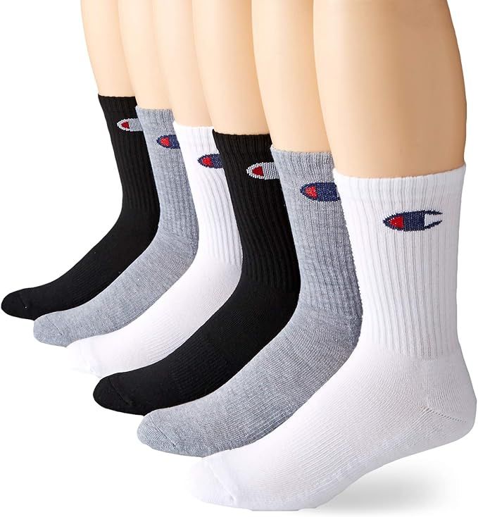 Champion Men's Double Dry Moisture Wicking Logo 6-Pack Crew Socks | Amazon (US)