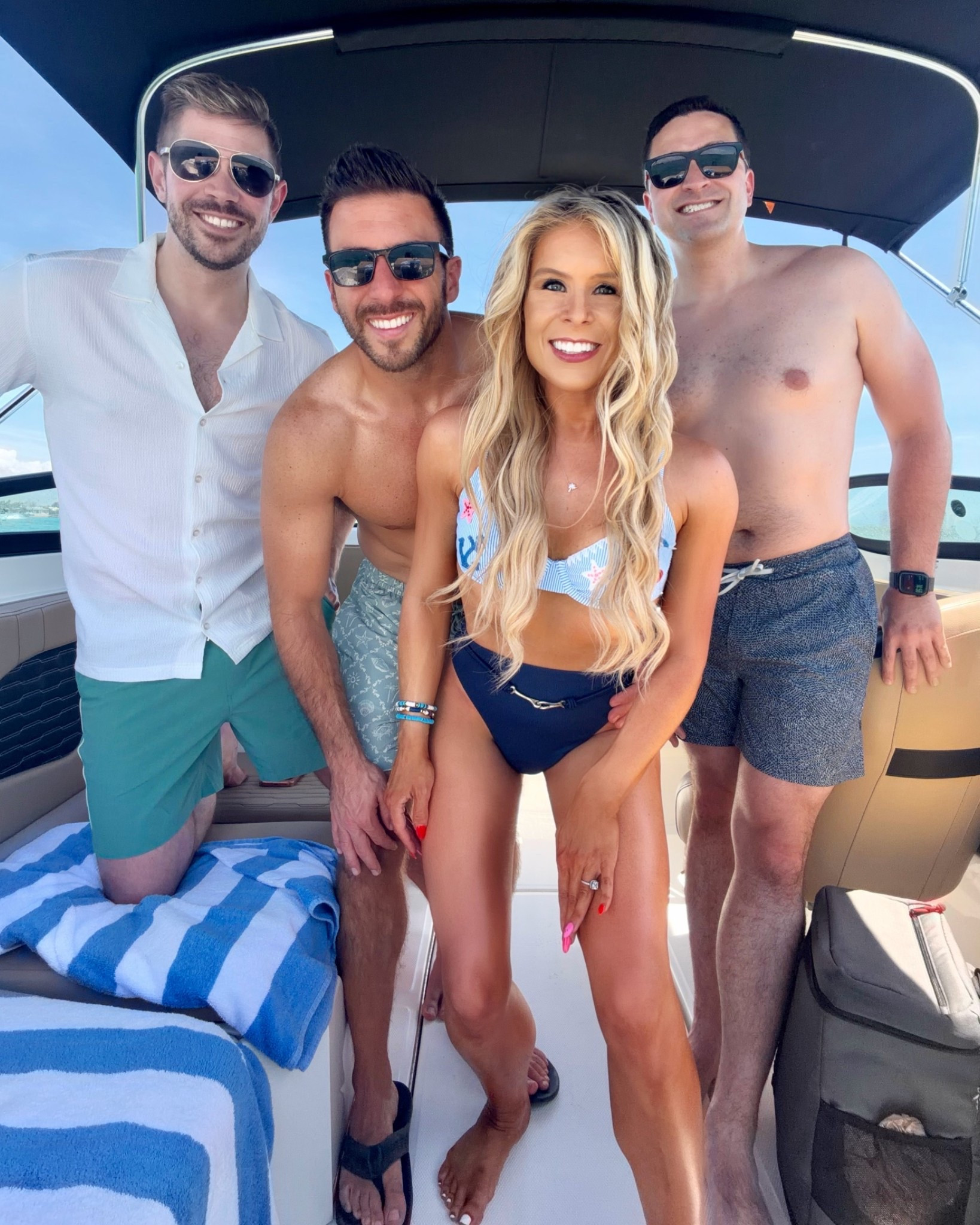 Blue Striped Underwire Bikini Top + Navy Highwaisted Bikini Bottoms styled for summer, the pool, beach, vacation, and resort! I mixed + matched these bikini sets for the perfect fit! My husband is wearing 5 inch swim trunks/shorts from @abercrombie  that are on SALE now!!!

#LTKSwim #LTKSaleAlert #LTKootd