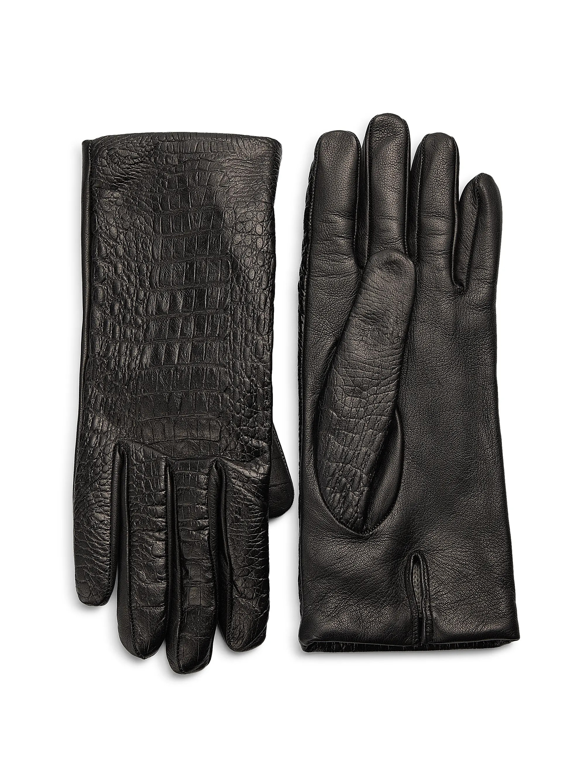 Carolina Amato Crocodile-Embossed Leather Gloves | Saks Fifth Avenue | Saks Fifth Avenue