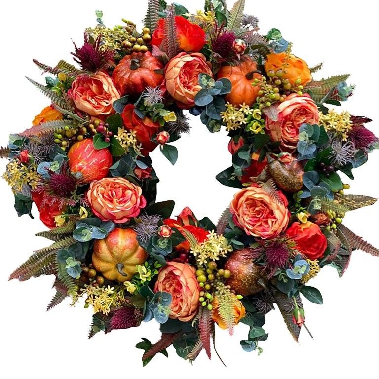 Fall Peony and Pumpkin Wreath - Autumn Year Round Wreaths for Front Door, Artificial Fall Wreath | Walmart (US)