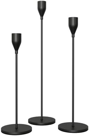 Matte Black Candlestick Holders Taper Candle Holders Set of 3, Metal Candle Stick Holder Decor fo... | Amazon (US)