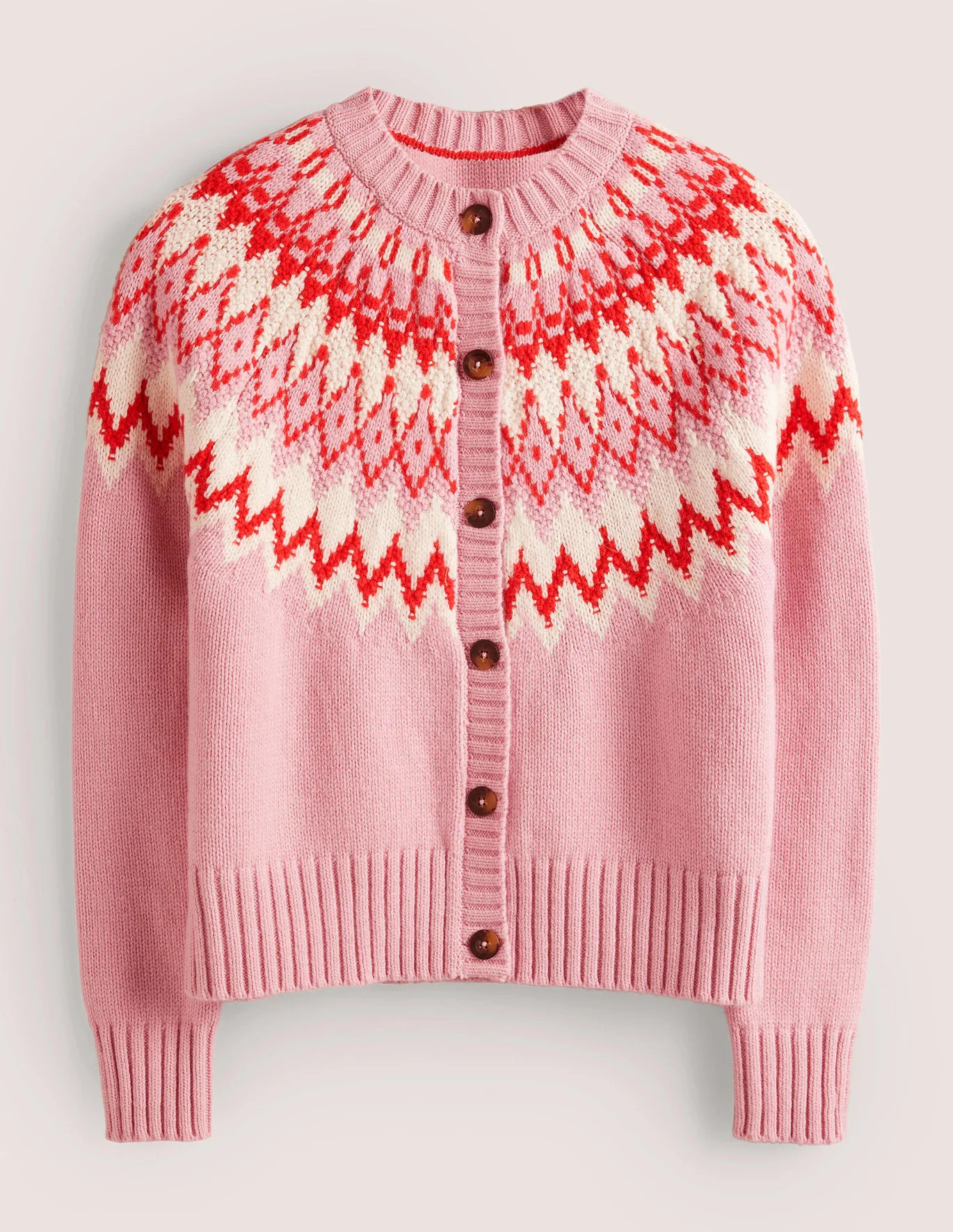 Chunky Fair Isle Cardigan - Cameo Pink Fair Isle | Boden (US)