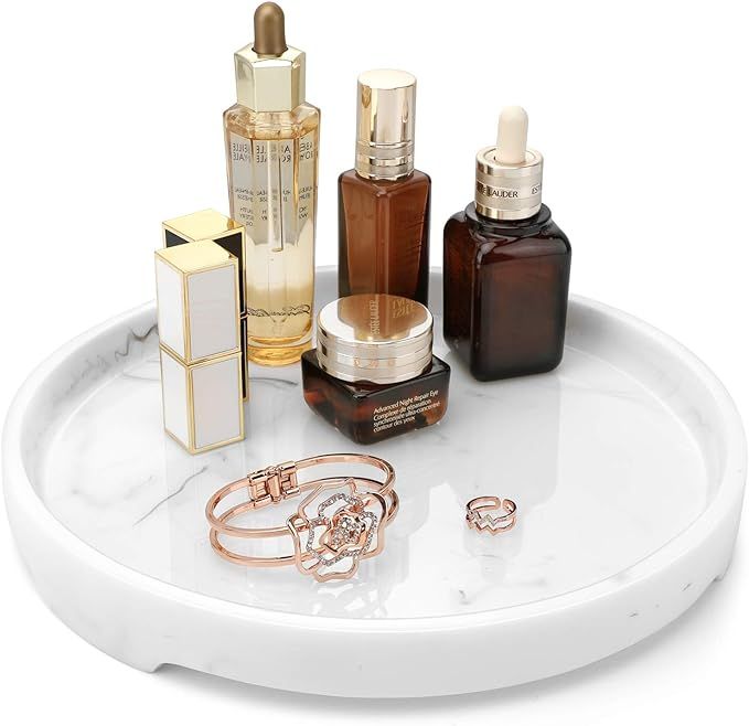 MoKo Resin Vanity Tray,Marble Perfume Tray Round Kitchen Tray Decorative Bathroom Tray for Dresse... | Amazon (US)