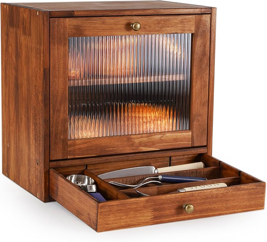 Sunhoo Bread Box for Kitchen Countertop Bin 2 Layer Wooden Bread Storage Breadbox Holder Large Ca... | Amazon (US)