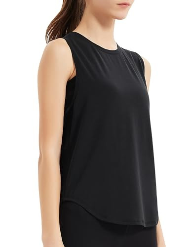 Womens Workout Tank Tops Lightweight Sleeveless Loose Fit Yoga Shirts Athletic Gym Exercise Tops for Women (Black,XXL) | Amazon (US)