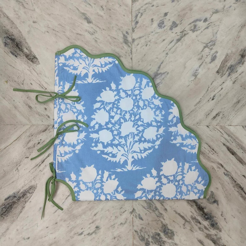 Christmas Scalloped Piping Green TREE Skirt Printed Blue Tree - Etsy | Etsy (US)