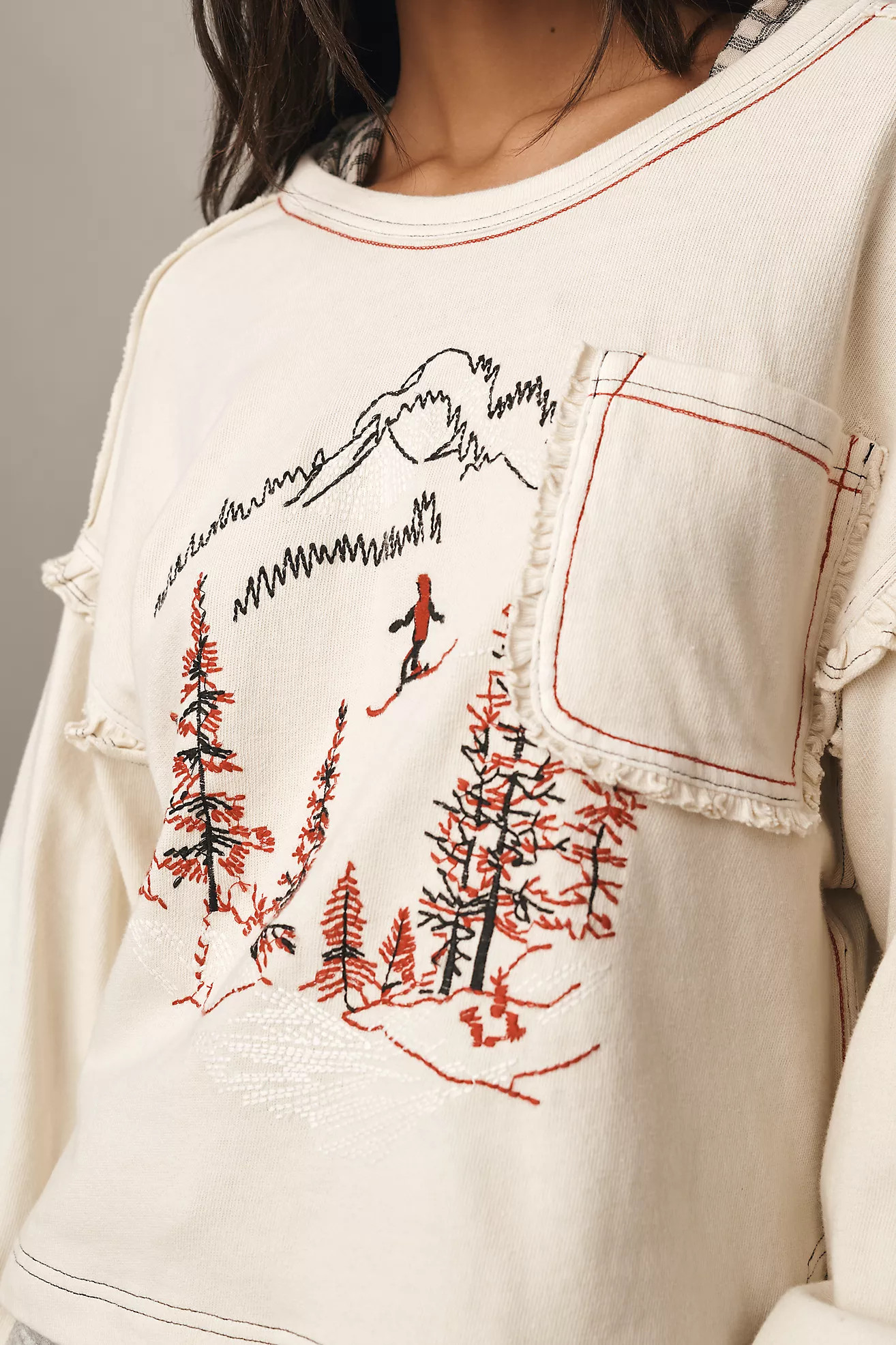 Pilcro Après Long-Sleeve Ruffled Cotton Tee | Anthropologie (US)