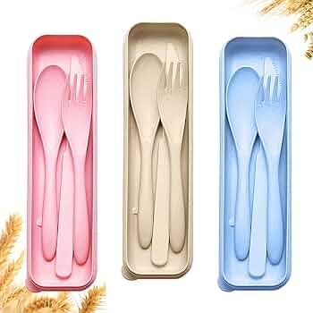 Reusable Travel Utensils Set with Case, 3 Sets Wheat Straw Portable Knife Fork Spoons Cutlery, Ec... | Amazon (US)